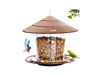 Hanging Squirrel-Proof Bird Feeder - Outdoor Wild Bird Seed Feeder in Brown